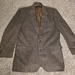 American Trend Sport Coat Mens 46 Brown Wool Tweed Herringbone Blazer Made USA